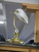 A bankers lamp with white glass shade in working order/