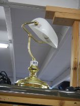 A bankers lamp with white glass shade in working order/