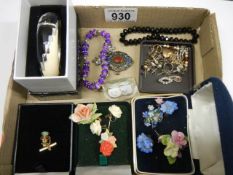A quantity of brooches, earrings etc.,