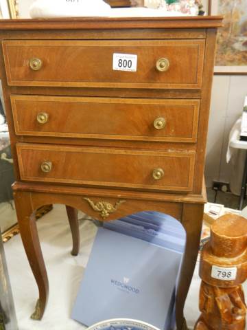 An Edwardian mahogany three drawer side chest. COLLECT ONLY.