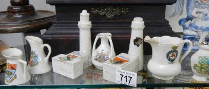 A quantity of crested china including A pair of crested china lighthouses