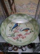 A large Lenox hand painted charger featuring birds, 37 cm diameter, COLLECT ONLY.