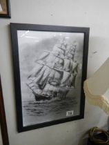 A black and white print of a sailing ship, COLLECT ONLY.