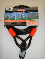 A multi-purpose steel cable for securing a bicycle (when combined with a padlock).