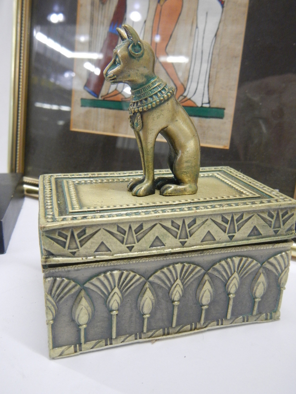 An Egyptian picture and two Egyptian God Bastet items. - Image 4 of 7