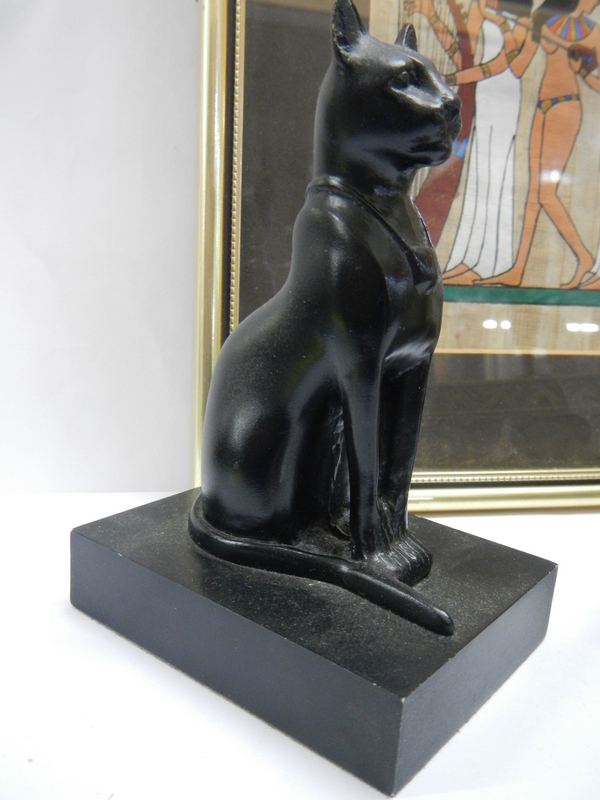 An Egyptian picture and two Egyptian God Bastet items. - Image 3 of 7