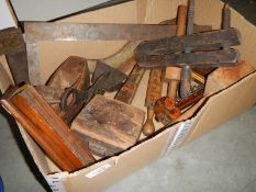 A box of vintage carpenters tools.