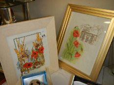 Two framed and glazed tapestries featuring poppies, COLLECT ONLY.