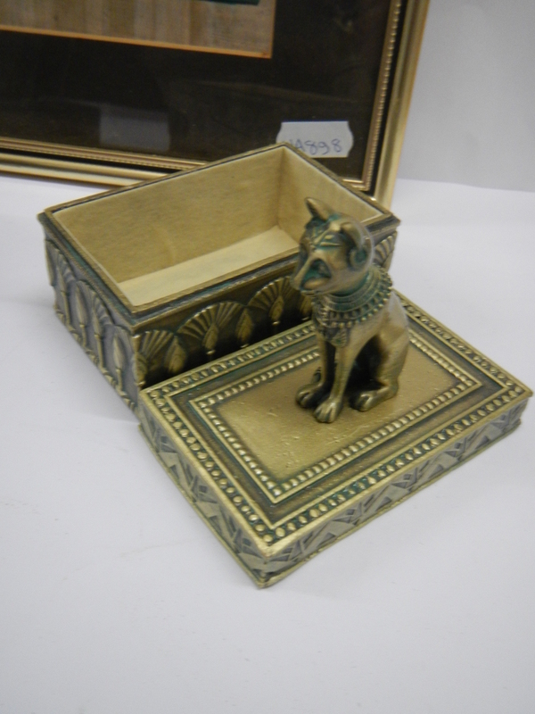 An Egyptian picture and two Egyptian God Bastet items. - Image 6 of 7