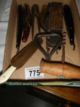 A quantity of old cut throat razors etc.,