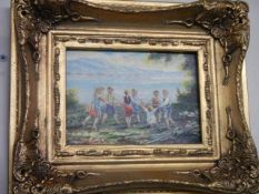 A small ornate gilt framed study of children at play signed T Wilson, 30 x 15 cm, COLLECT ONLY.