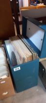 A vintage record box of LP vinyl records including Jim Reeves & Elvis COLLECT ONLY