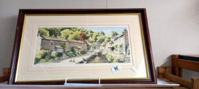 A framed and glazed limited edition print village scene by John Rudkin no 25/500 size 60cm x 37cm