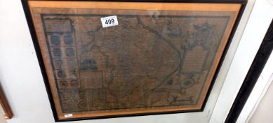 An early framed and glazed map of Lincolne COLLECT ONLY