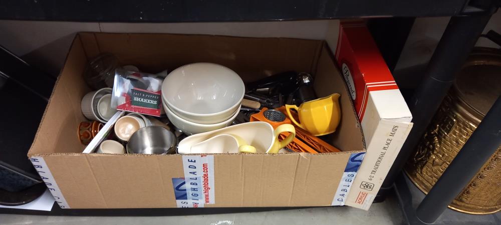 A quantity of kitchenalia including saucepans, on 2 shelves COLLECT ONLY - Image 5 of 6