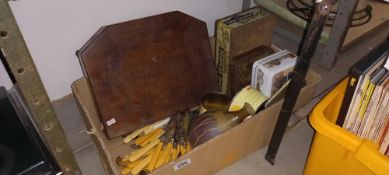 A oak cutlery box and quantity of loose cutlery & old tins etc COLLECT ONLY