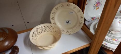 A creamware bowl and plate by Leedsware