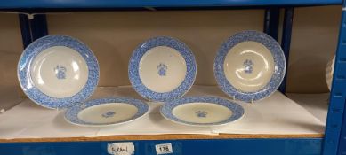 5 Victorian blue and white plates with Latin crest in centre (diamond backstamp)