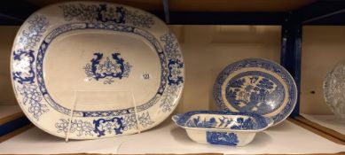 A Victorian blue and white meat platter etc COLLECT ONLY