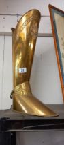 A tall brass boot with spur as a poker/fireside stand COLLECT ONLY