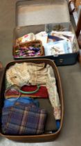 2 suitcases containing sewing and craft items etc