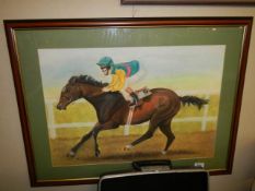 A framed and glazed study of a horse and jockey, COLLECT ONLY.