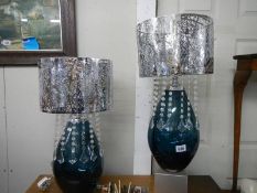 A good quality pair of modern glass table lamps with shades, COLLECT ONLY