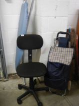 An office chair, an ironing board and a shipping trolley, COLLECT ONLY.