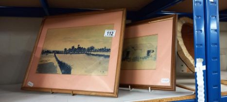 2 old prints of watercolours in glazed frames