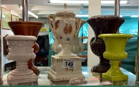 A selection of pottery urns etc including Kingsbridge pottery etc