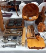 A good lot of wooden items and cutlery etc