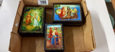3 religious themed lacquered boxes