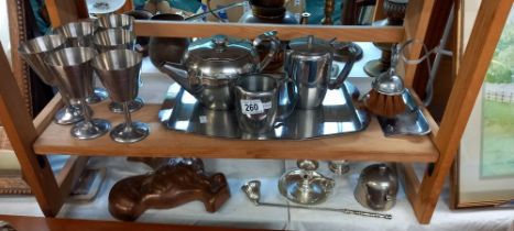 A stainless steel tea set, cockerel jelly mould etc COLLECT ONLY