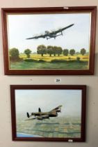 An oil on board and oil on canvas of Lancaster plane
