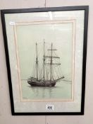A black and white print of a sailing boat COLLECT ONLY
