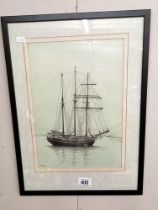 A black and white print of a sailing boat COLLECT ONLY