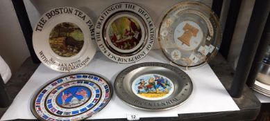 5 collectors plates, relating to the USA, including Bicentennial, 12 flags of the revolution,
