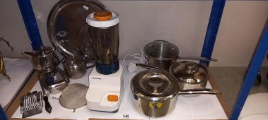 A quantity of kitchenalia including saucepans,, Kenwood electric chopper etc COLLECT ONLY
