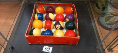 A box of billiard balls