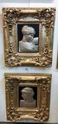 A pair of heavy carved silver painted frames with classical style plaques