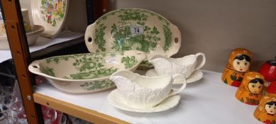 2 Masons dishes and 2 Coalport sauce boats with saucers