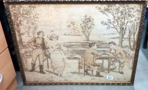 A gilt framed garden scene embroidery, COLLECT ONLY