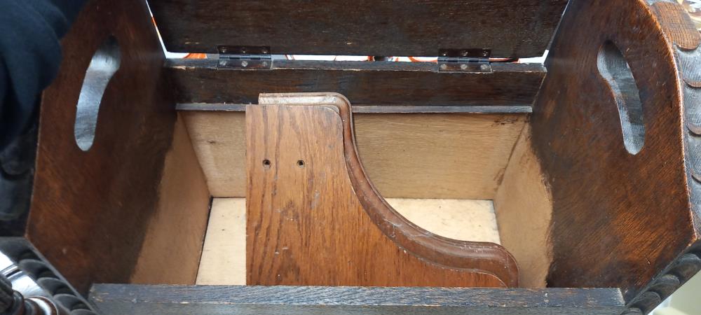 A hinged oak carved storage box/stool COLLECT ONLY - Image 2 of 2