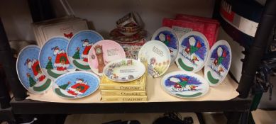 A quantity (8) of Snoopy (Peanuts) Christmas plates, a Beano boxed breakfast set and 3 boxed nursery