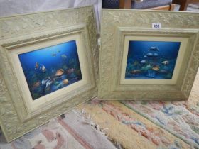 A pair of framed and glazed underwater scene paintings, COLLECT ONLY.