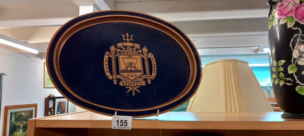 A vintage US United States Naval academy Seal tin tray