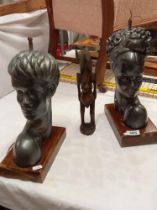 Two African lamp busts of ladies 1a/f and a tribal figure of a pregnant lady