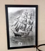 A black and white print of a galleon COLLECT ONLY