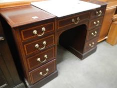 A mahogany inlaid kneehole desk, COLLECT ONLY.