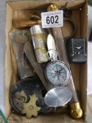 A tray of interesting items including old padlock etc.,